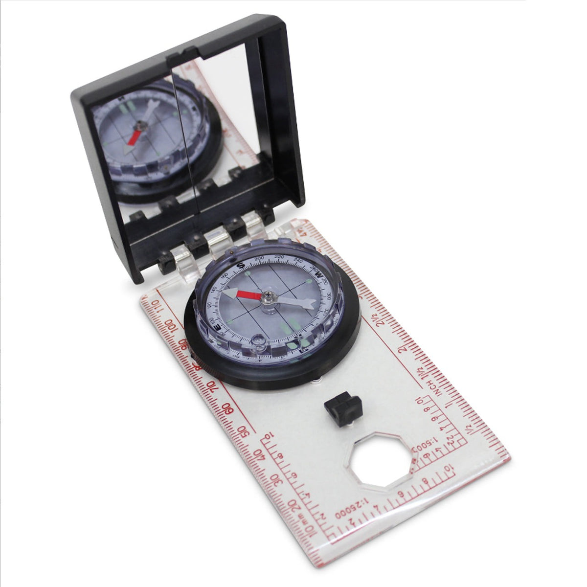 This compass with sighting mirror is an all round winner. With a liquid filled luminous dial, the needle moves smoothly to ensure you stay oriented. A lanyard for easy carrying, a sighting mirror and magnifier make this versatile compass a must for serious travellers 50mm Diameter Liquid filled luminous dial Lid with sighting mirror Magnifier Linear and Romer scales www.moralepatches.com.au
