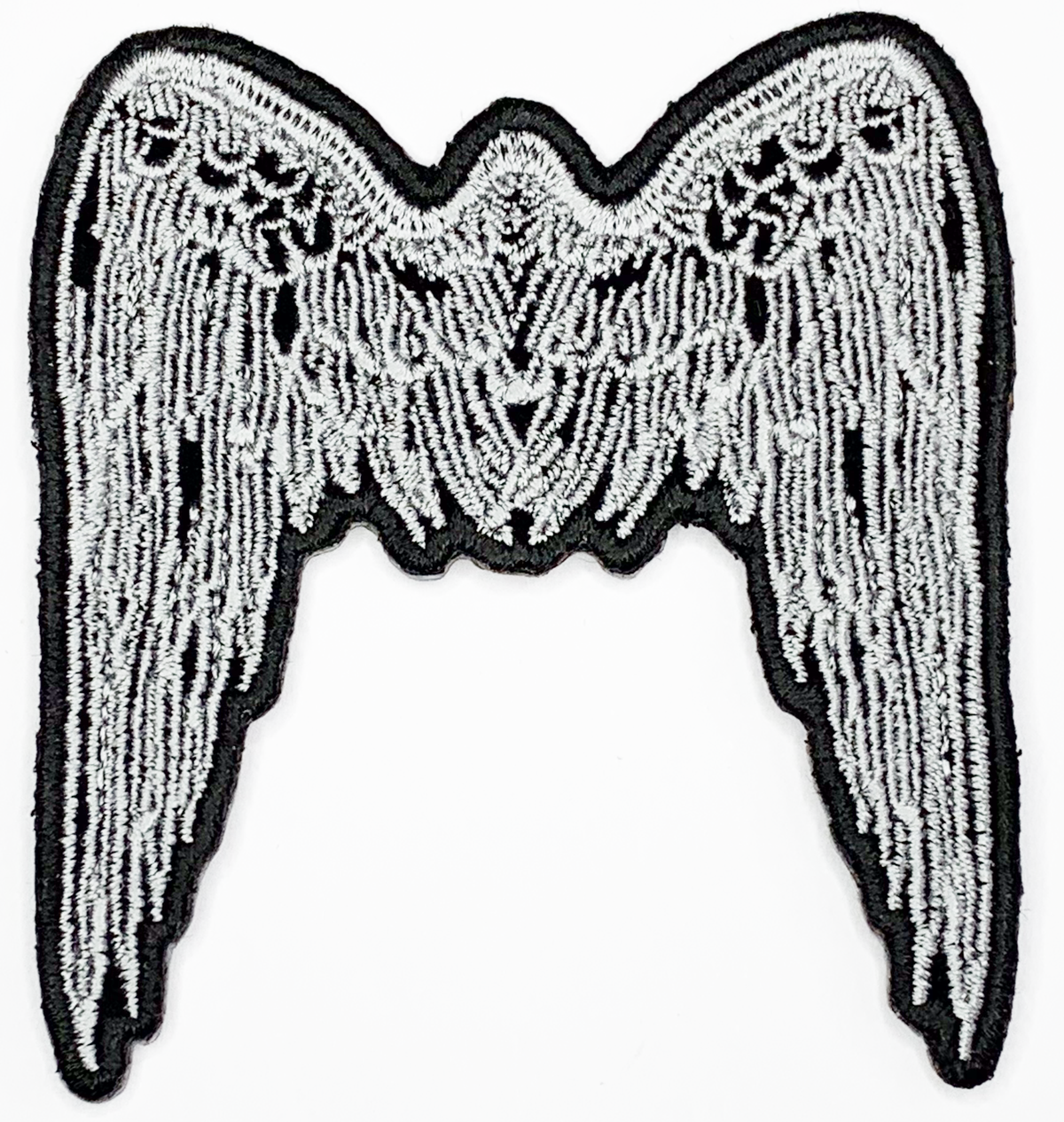 Small Angel Wings Iron On Patch Grey. Great for attaching to your jackets, shirts, pants, jeans, hats. Size: 7.2x8cm