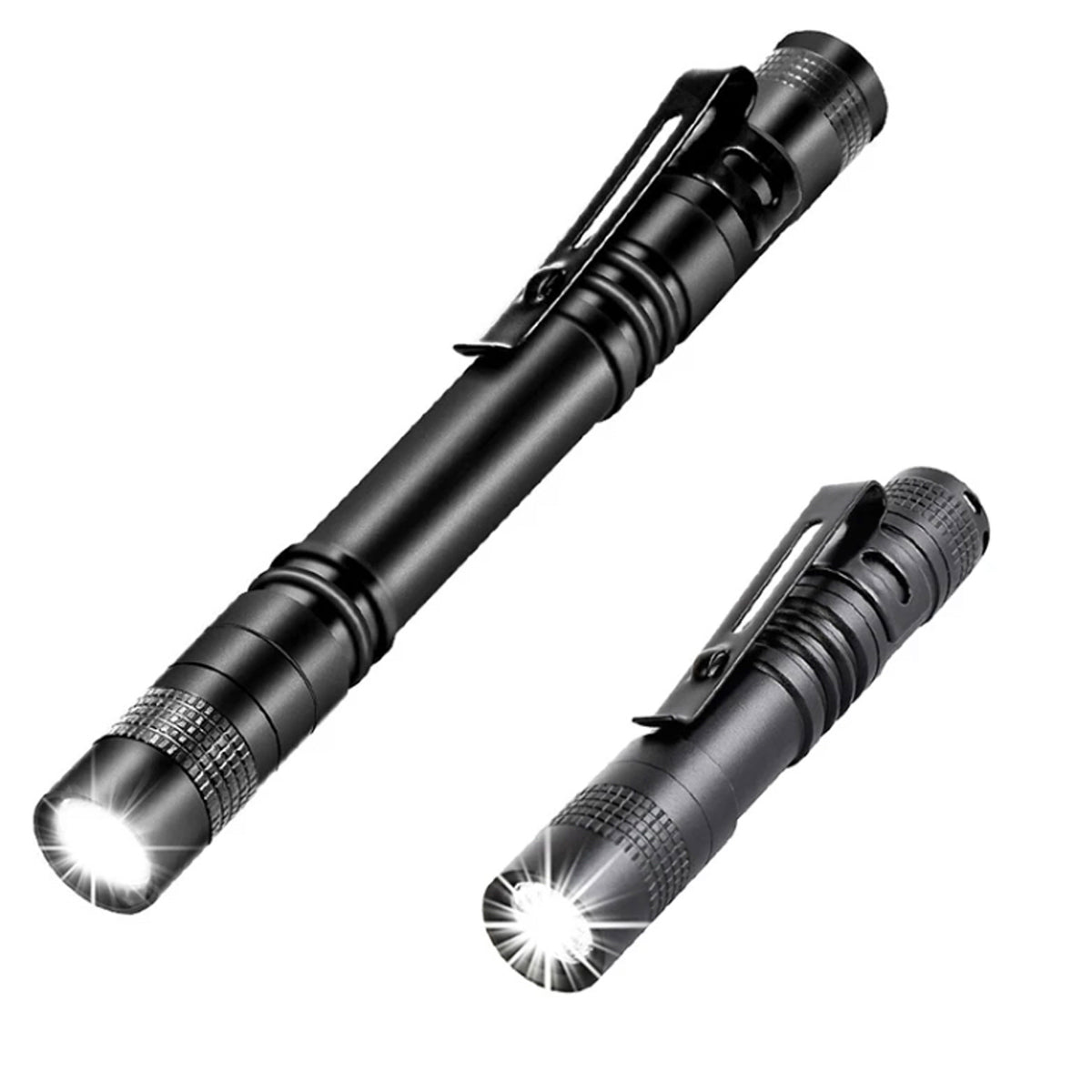 Grab one of these EDC pocket torches which come in handy for night time operations or everyday use. x1 AAA battery for the small size x2 AAA batteries for the larger size Batteries not included Pocket clips on both size torches Lightweight www.moralepatches.com.au