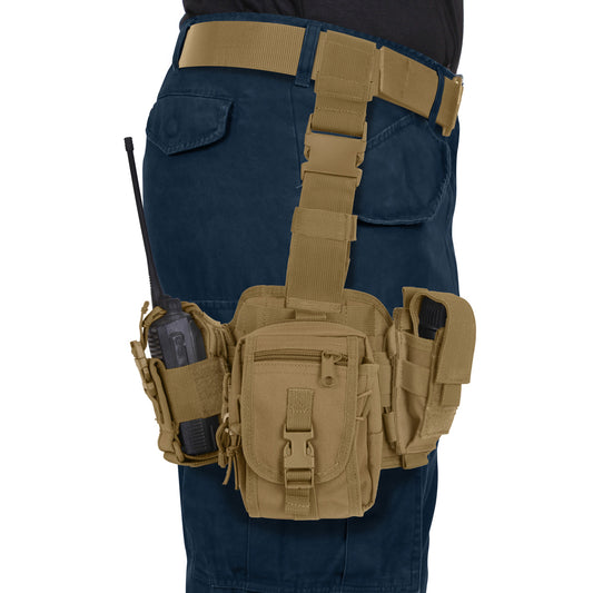 Rothco's Drop Leg Utility Rig features a 6¼” x 12¾” platform with MOLLE loops & padded back and 3 removable MOLLE compatible pouches. www.moralepatches.com.au