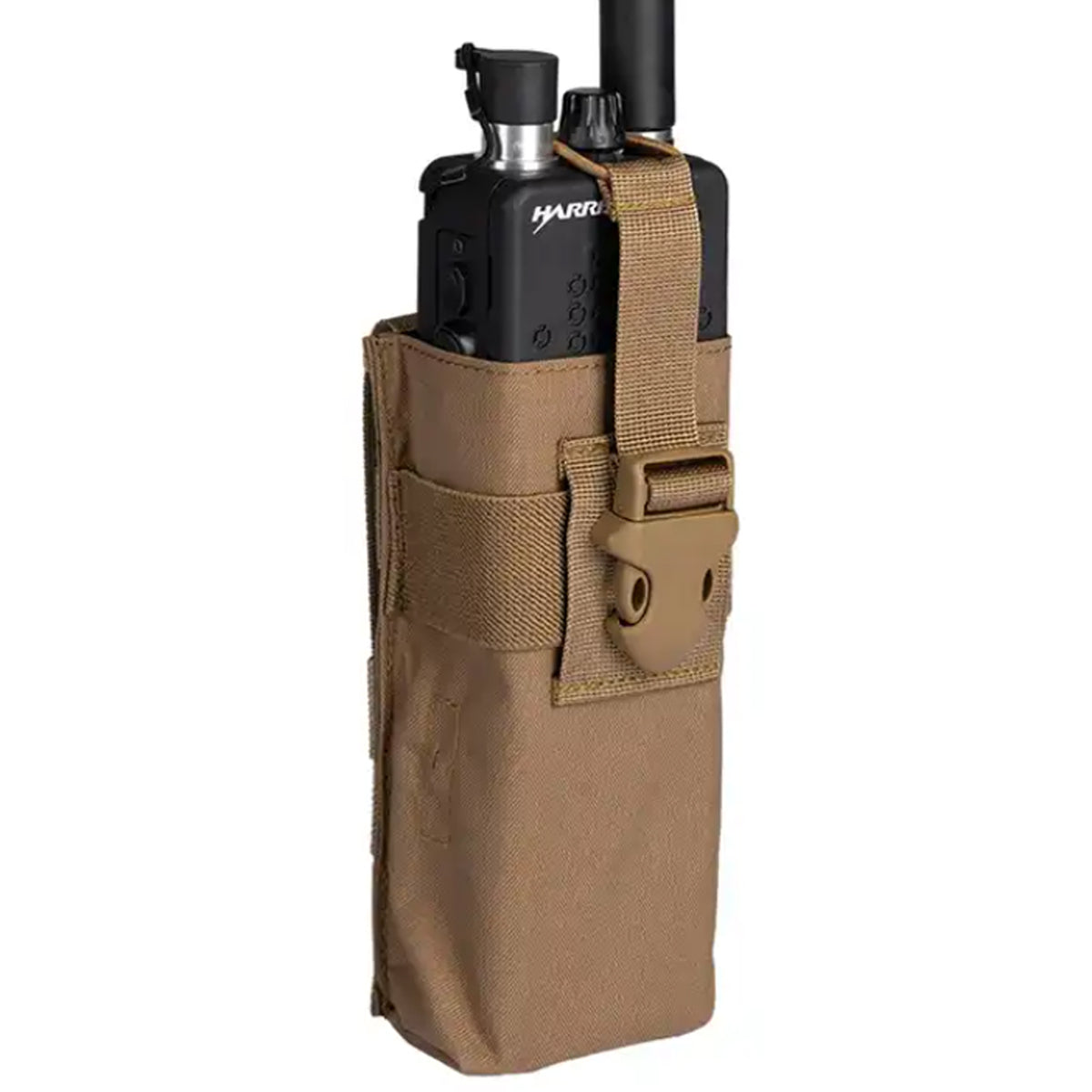 This pouch has been tailor-made to house your in-service Harris 152/148 radio, enabling you to access its screen and control panel with ease and speed. No longer will you need to take out the radio to change settings front view www.moralepatches.com.au