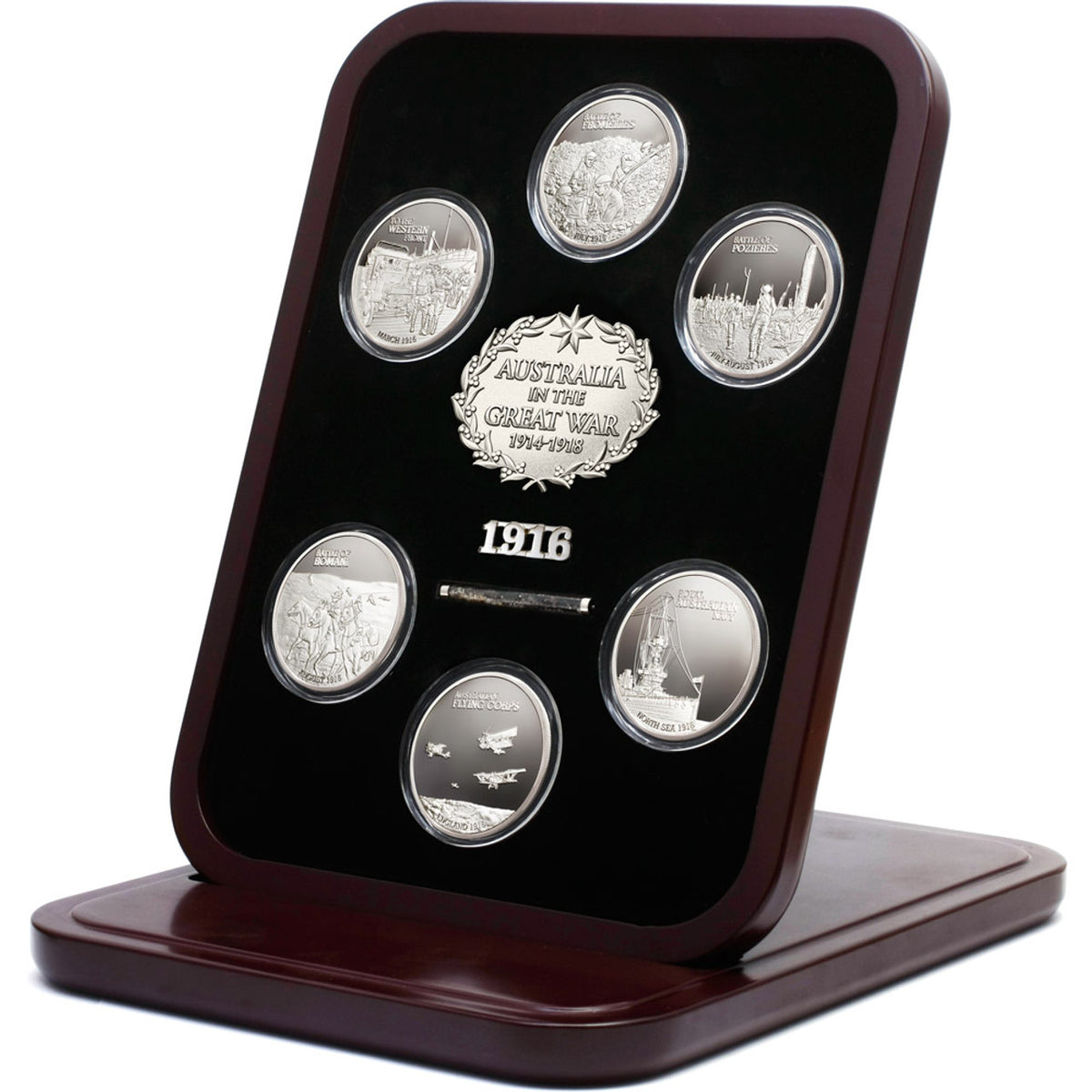 The Sands Of Gallipoli Great War 1916 -2016 Commemorative Medallion Set is a limited edition collection of six proof quality silver finish medallions. This set pays tribute to Australia's involvement in the war of 1916, showcasing the bravery and sacrifices made by the Australian navy, the Australian Flying Corps, and the soldiers of the A.I.F. www.moralepatches.com.au