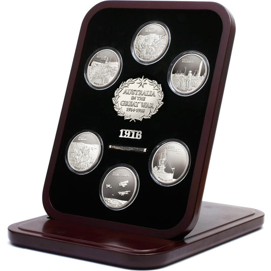 The Sands Of Gallipoli Great War 1916 -2016 Commemorative Medallion Set is a limited edition collection of six proof quality silver finish medallions. This set pays tribute to Australia's involvement in the war of 1916, showcasing the bravery and sacrifices made by the Australian navy, the Australian Flying Corps, and the soldiers of the A.I.F. www.moralepatches.com.au