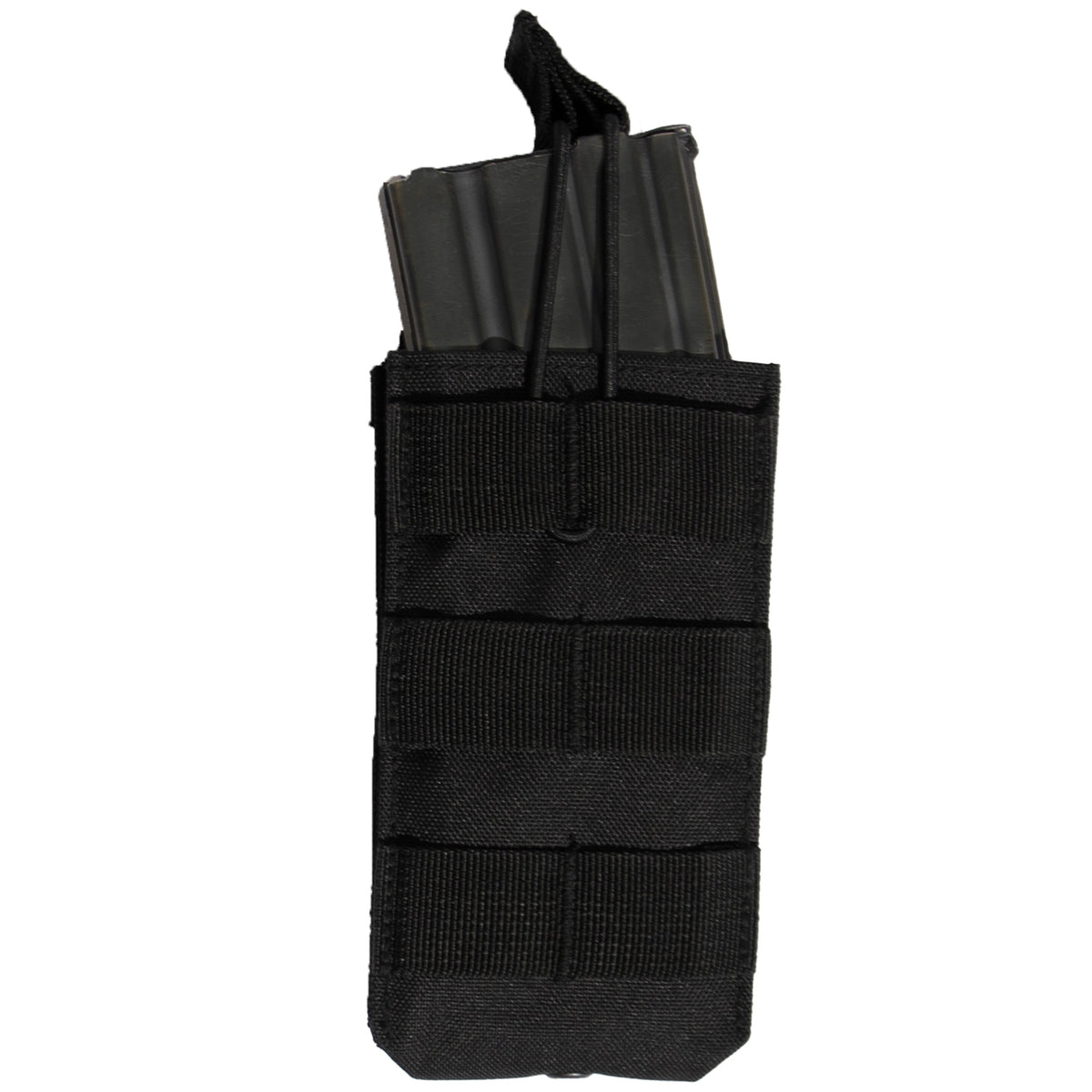 The MOLLE Open Top Single Mag Pouch fits most standard sized rifle magazines and features two MOLLE clips on the back for mounting on tactical vests. The tactical magazine pouch measures 3.75 inches X 5.5 inches X 1.25 inches. www.moralepatches.com.au
