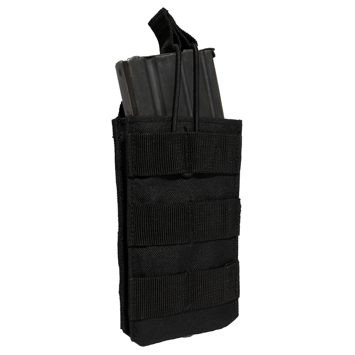 The MOLLE Open Top Single Mag Pouch fits most standard sized rifle magazines and features two MOLLE clips on the back for mounting on tactical vests. The tactical magazine pouch measures 3.75 inches X 5.5 inches X 1.25 inches. www.moralepatches.com.au