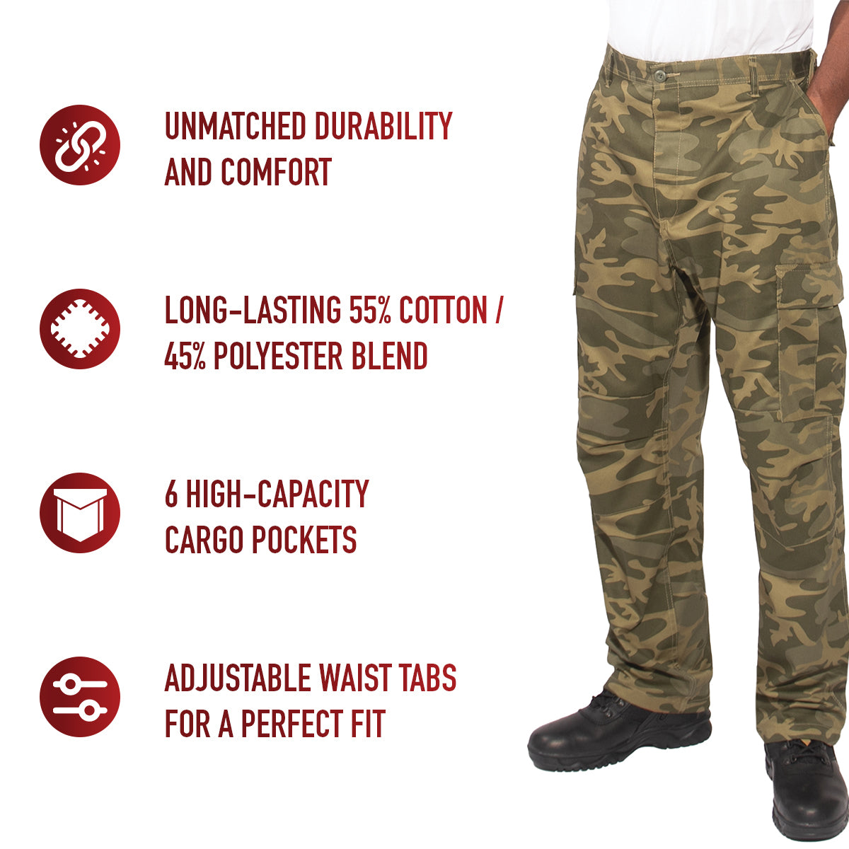 Experience over 4 decades of trusted design with our Color Camo Tactical BDU Pants. Constructed from a robust cotton / polyester fabric blend, these military cargo pants are built for unparalleled performance and comfort.  www.moralepatches.com.au