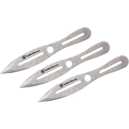 Includes three 10″ overall throwing knives with sharpened tip. One-piece 2Cr13 stainless construction with drilled hole and slot design. Embroidered black nylon belt sheath holds all. www.moralepatches.com.au