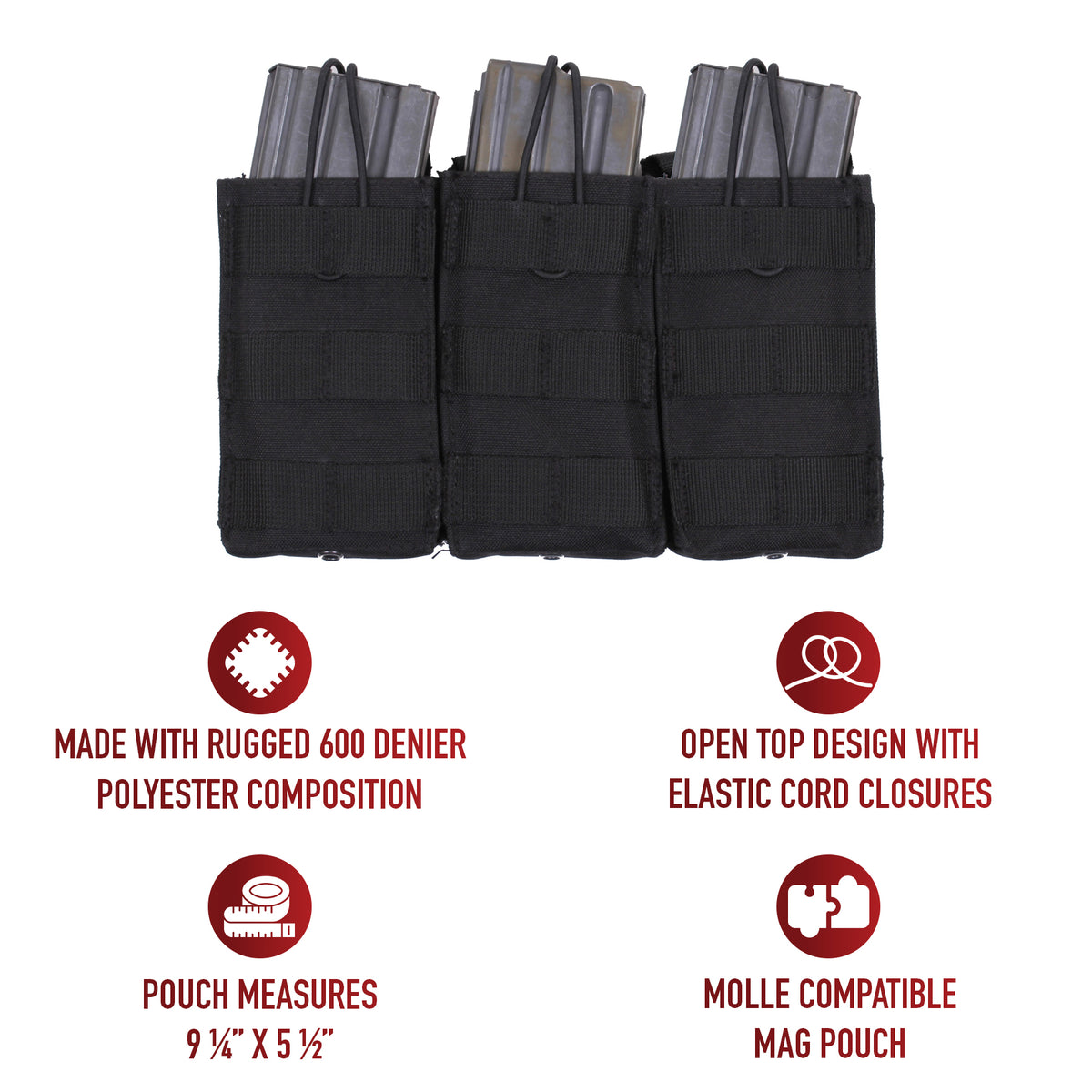 Elevate your tactical gear with the MOLLE Open Top Triple Mag Pouch, the ultimate solution for carrying extra rifle mags. Crafted for versatility and durability, this pouch seamlessly integrates with your MOLLE-compatible plate carrier vest, tactical pack, or any gear featuring a MOLLE panel. www.moralepatches.com.au