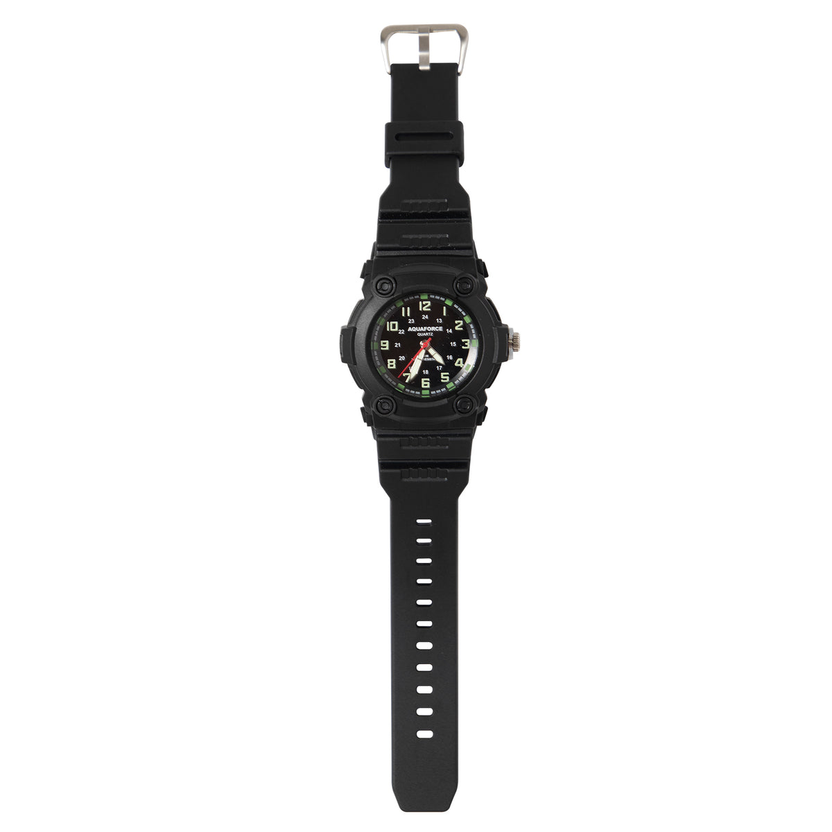 The Aquaforce Combat Watch is a rugged, versatile and comfortable military watch that will add style to your uniform. The combat watch features Quartz movement, luminous hands, and an hour maker all attached to a rubber adjustable wrist strap. “AQUAFORCE QUARTZ” is written in white in the center of the face. The Watch is water resistant up to 50m, making it perfect for underwater activities. www.moralepatches.com.au