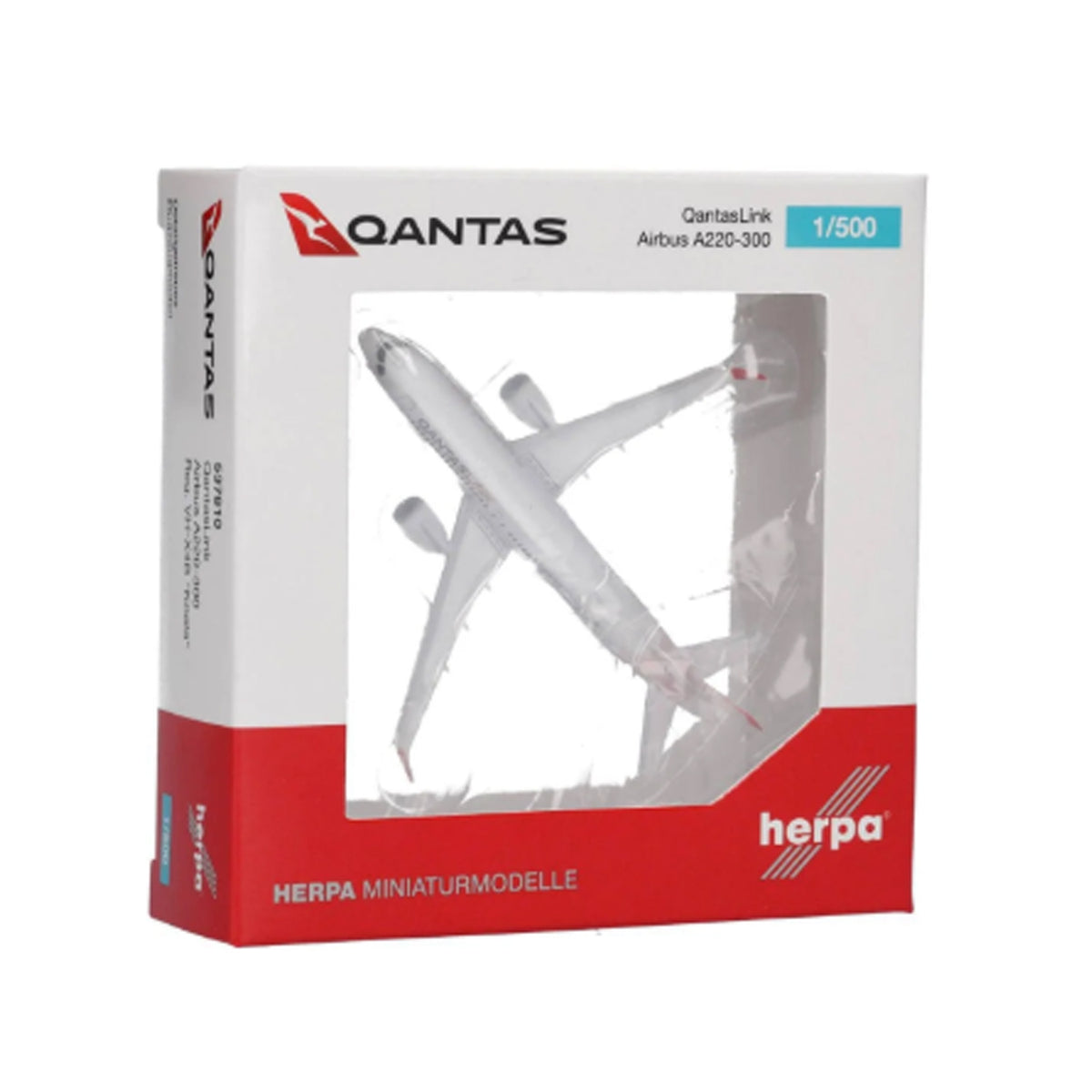 Celebrate modern Australian aviation with this charming 1/500 scale Airbus A220-300 from Herpa, featuring Qantaslink's beloved "Koala" livery on aircraft VH-X4B. This finely detailed collectible showcases the next-generation regional airliner that's transforming Qantas's domestic network, rendered with exceptional precision and authenticity.  www.moralepatches.com.au