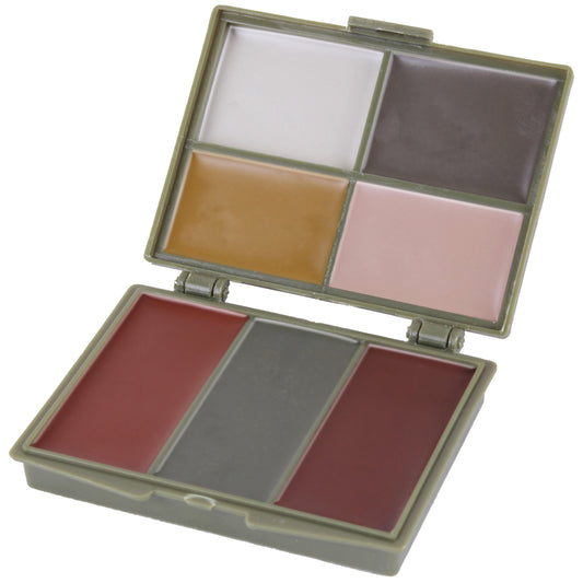 Experience the thrilling camouflage of 7 vivid shades - light green, grey, olive drab, black, sand, foliage, and loam - housed in a robust plastic case! Hydrated with lanolin oil and mineral oil, this compact contains no nut oils. It's the perfect blend of color and convenience to help you adventure in style. www.moralepatches.com.au