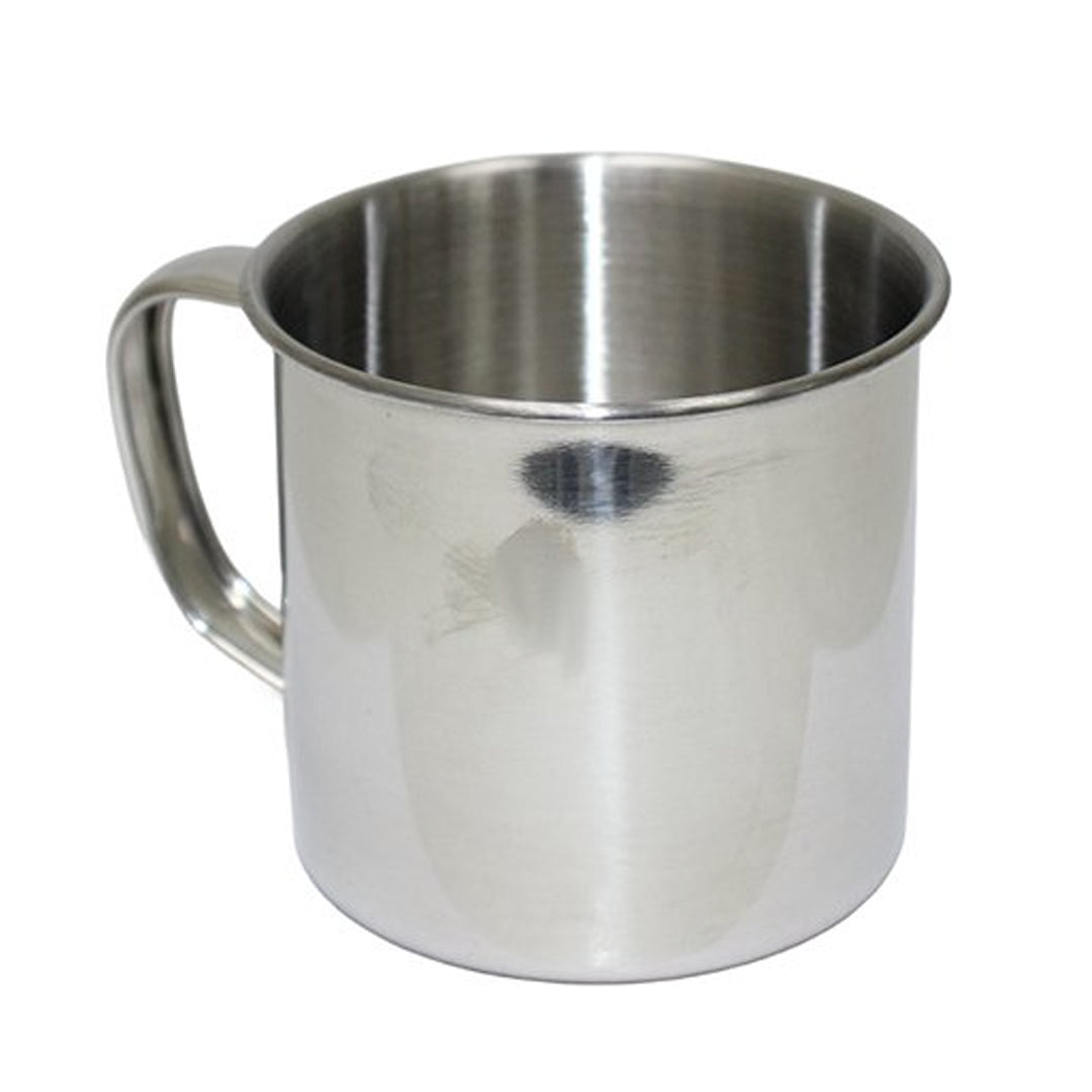 The 8cm stainless steel mug is great for hiking, camping and travelling.

Sturdy and lightweight, this is a mug you can heat with over gas or open fire for a nice cup of tea or to purify your water. Perfect size for rehydrate your food. I’ll cheers to that! www.moralepatches.com.au
