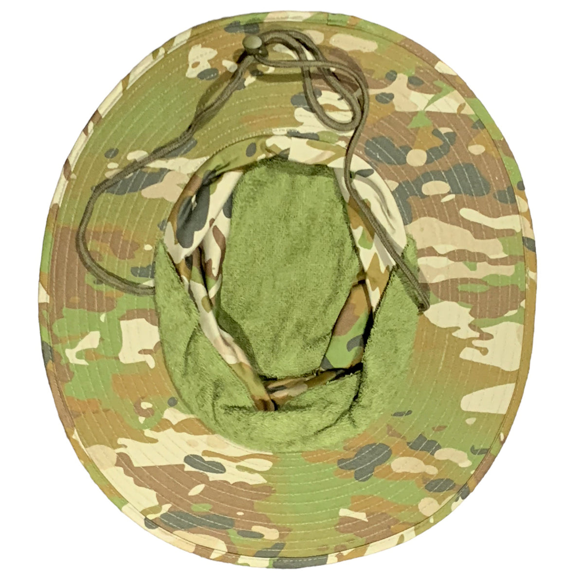 Experience the ultimate in style and functionality with the Army Australian Multicam Wide Brimmed Boonie Hat AMCU. Featuring a classic slouch hat design with a trendy 83 mm wide brim, this hat also includes a convenient cord chinstrap and cord lock www.moralepatches.com.au inside view