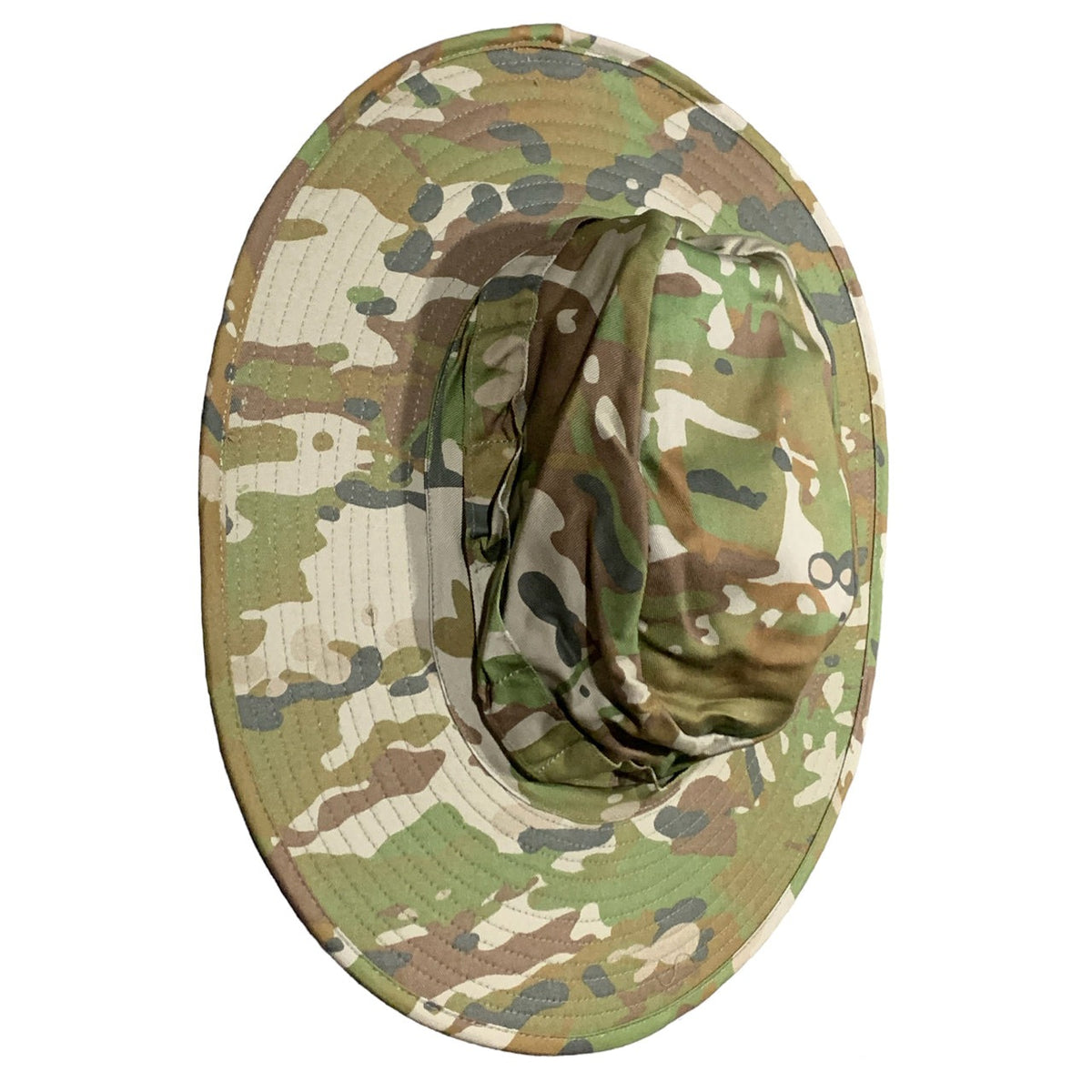 Experience the ultimate in style and functionality with the Army Australian Multicam Wide Brimmed Boonie Hat AMCU. Featuring a classic slouch hat design with a trendy 83 mm wide brim, this hat also includes a convenient cord chinstrap and cord lock www.moralepatches.com.au side view of material