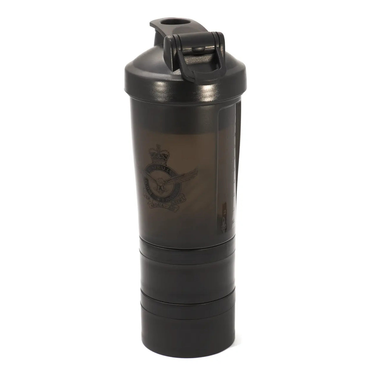 Introducing the Air Force Protein Shaker - a versatile and leak proof solution that combines a shaker with a storage compartment. Mix your shakes on the go and enjoy a smooth and precise blend every time, thanks to the included whisk ball and convenient measurement guide. www.moralepatches.com.au