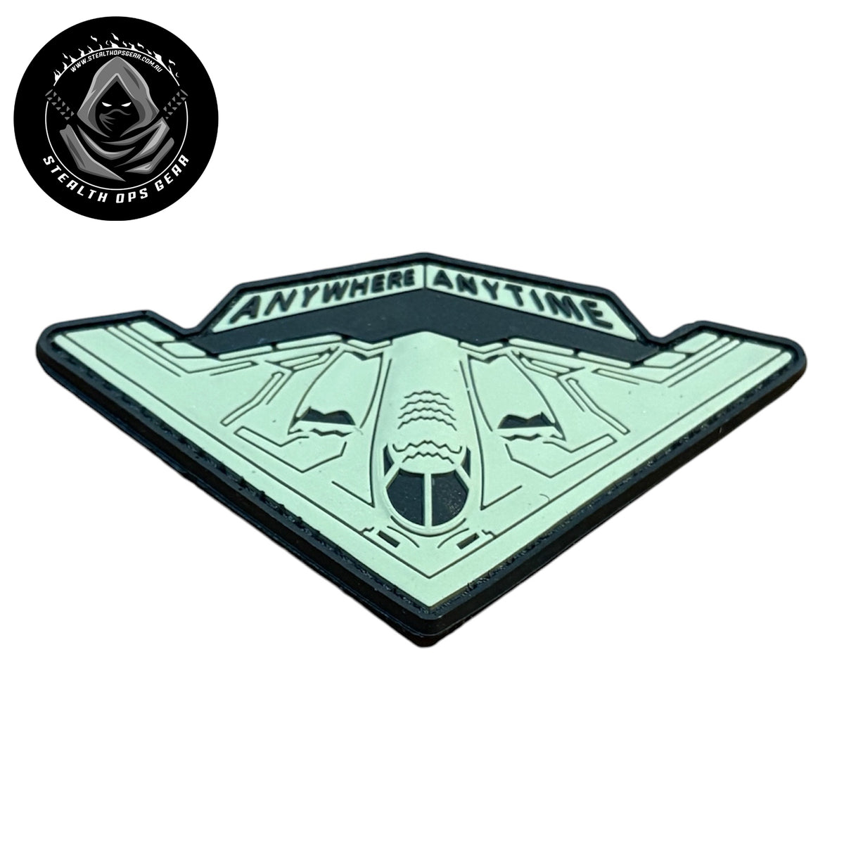 USAF B-2 Spirit Strategic Stealth Bomber Anywhere Anytime Morale PVC - Stealth Ops Gear. This bold PVC morale patch delivers attitude and authenticity to your tactical gear, backpack, or everyday carry.  www.moralepatches.com.au