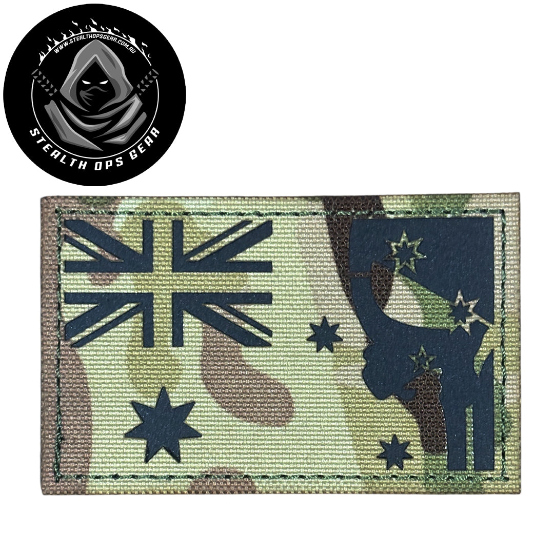 Unleash your creativity with the Australian Flag With Punishment Multicam Laser Cut Patch Hook &amp; Loop Stealth Ops Gear! Measuring 8x5cm and featuring a beautifully embroidered design and secure hook &amp; loop backing, this patch is a must-have for any collector. www.moralepatches.com.au