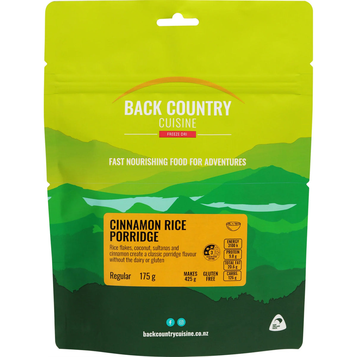 This breakfast is light to carry and provides tasty, fast nourishing food for adventure with rice flakes, coconut, sultanas and cinnamon to create a classic porridge flavour without the dairy or gluten. Vegan. www.moralepatches.com.au 175g