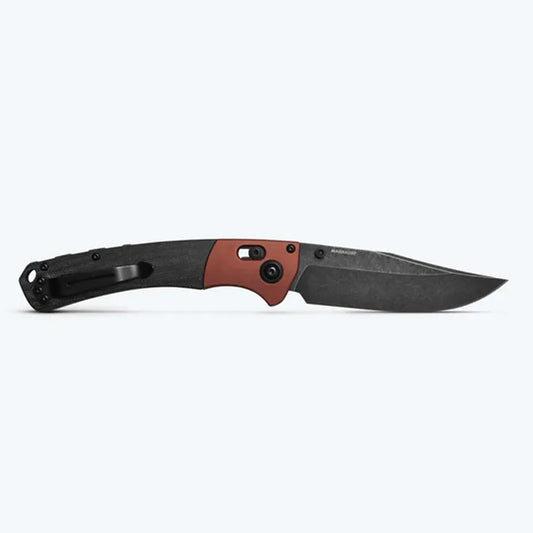 In keeping with its roots as an homage to tradition with a modern approach, the stylish 15080BK-04 Crooked River brings a dark, worn patina to the line. Pairing black canvas micarta handle scales with a burnt copper bolster, this classy folder features a powerful CPM-MagnaCut blade with a DLC Battlewash finish. www.moralepatches.com.au