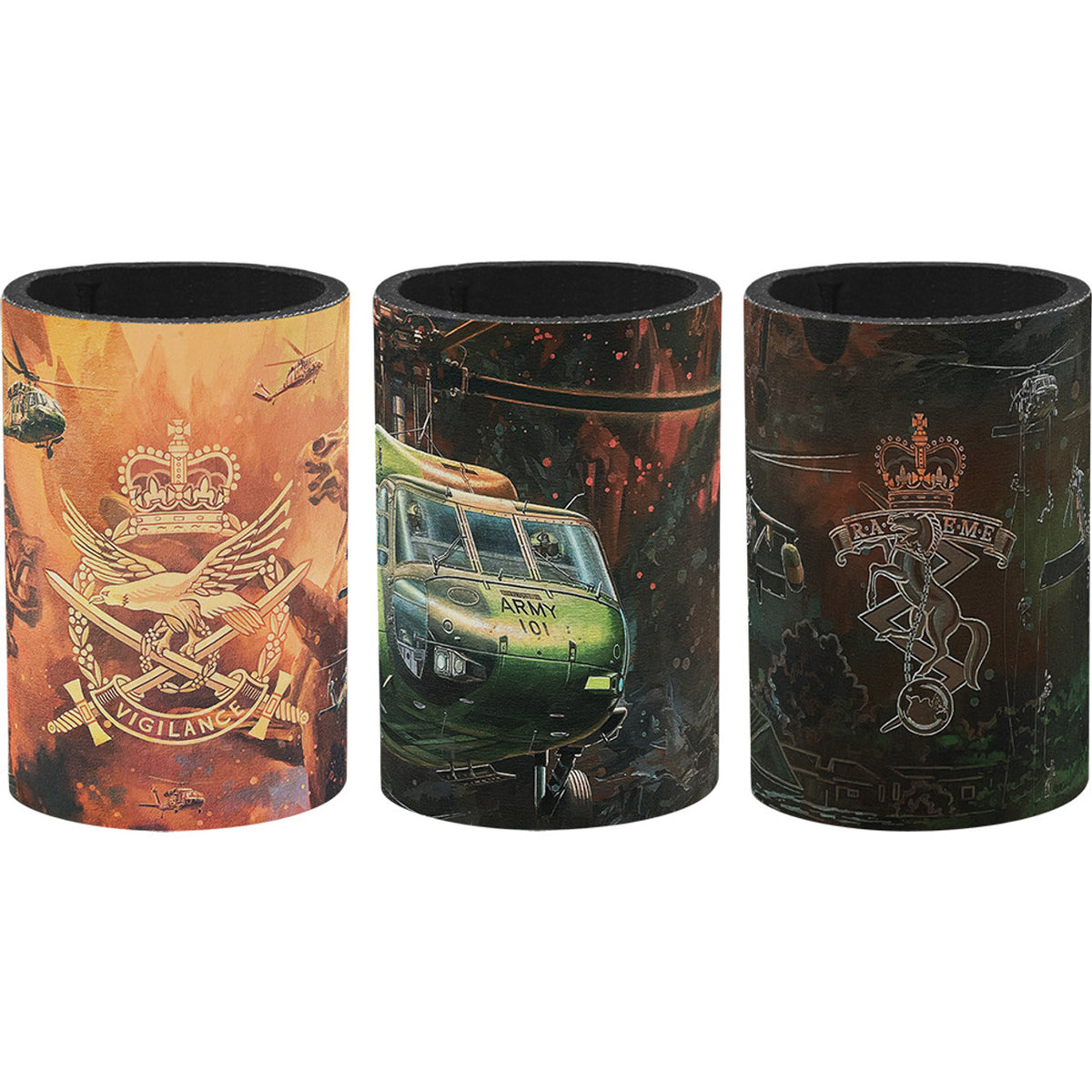 A fantastic collection of three limited-edition drink coolers featuring beautiful sections of Drew Harrison's sensational artwork. The perfect set for parties, barbeques, or camping, this spectacular set is made of high-quality neoprene, great for keeping drinks cold and conversation flowing. www.moralepatches.com.au