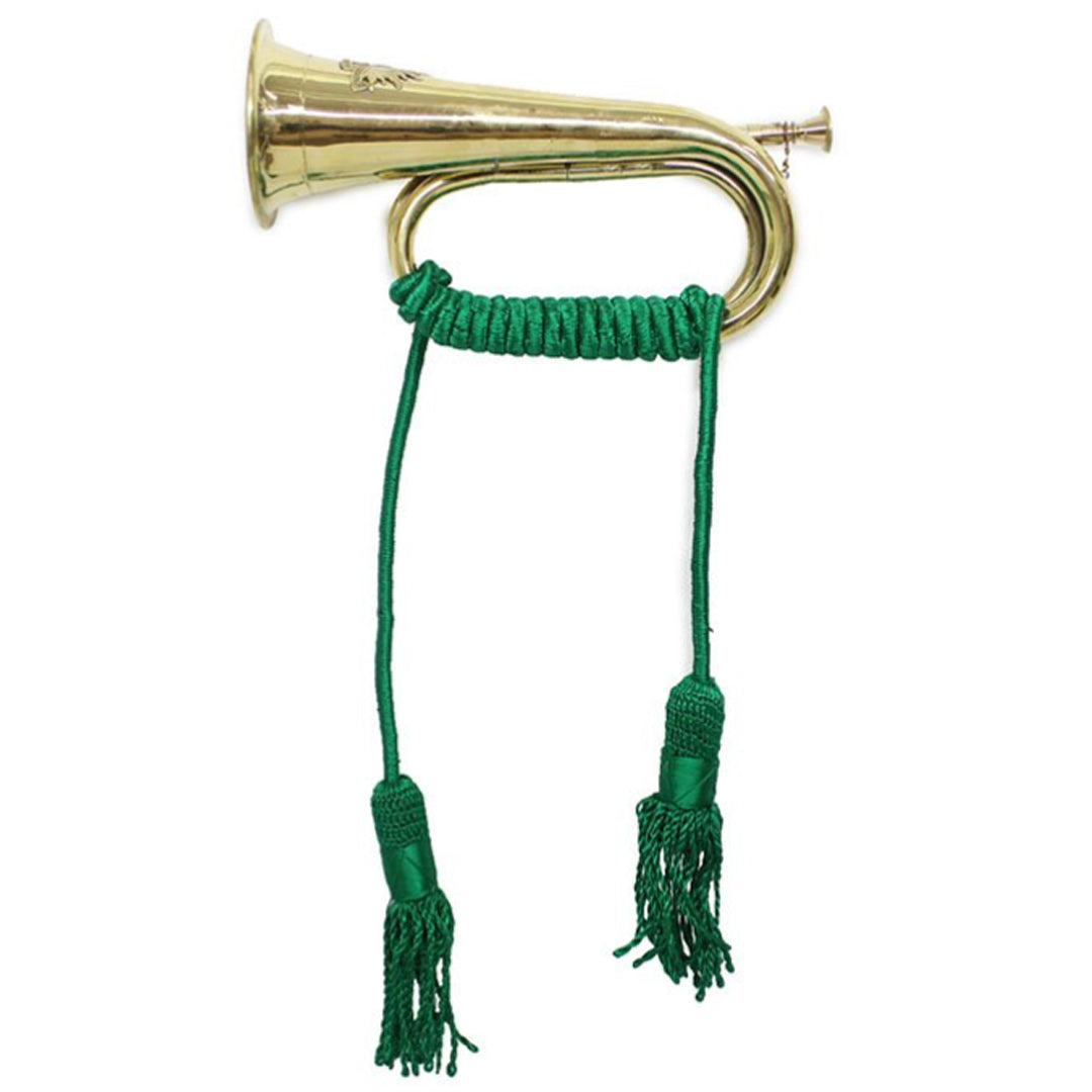 This handcrafted copper bugle features the World War II-style Rising Sun badge and is finished with a green rope. Although some users may achieve an acceptable sound, it is primarily intended as a decorative piece. www.moralepatches.com.au