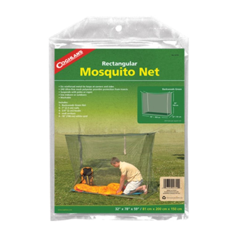 Sleep without the irritation of mosquitoes and bugs in your space by creating your own personal insect protection. The single rectangular-shaped net fits over a sleeping bag or stretcher for protection against insects. Made from a durable, fine mesh material allows fresh air in while keeping insects out. Easy to wash, it features six reinforced metal tie loops at the corners and sides, making it simple to secure in place using the included twine. www.moralepatches.com.au