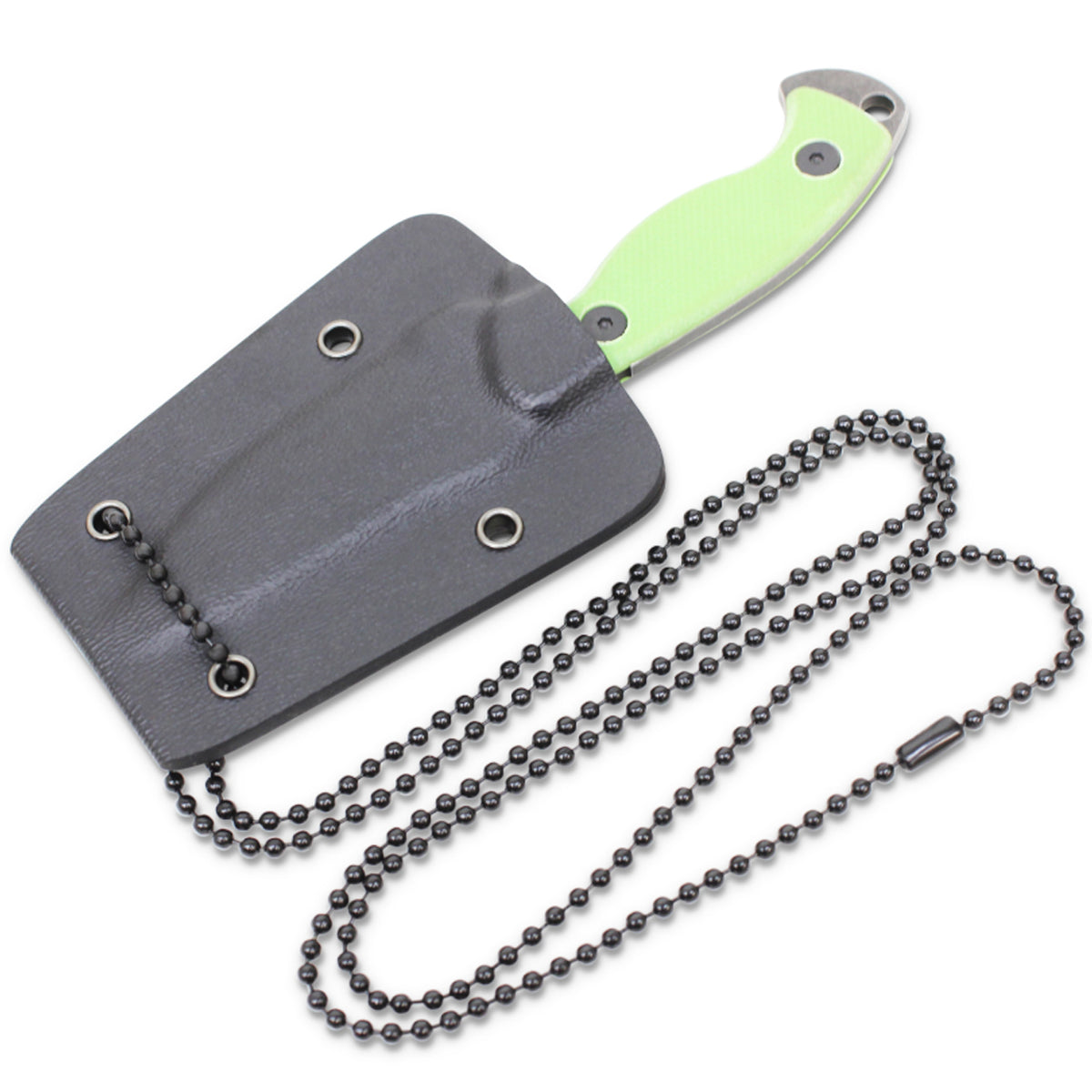 This Drop Point Neck Knife comes with a plastic sheath on a ball chain necklace and is designed to be worn around the neck and act as an emergency knife should you become separated from your main knife in a survival situation. www.moralepatches.com.au