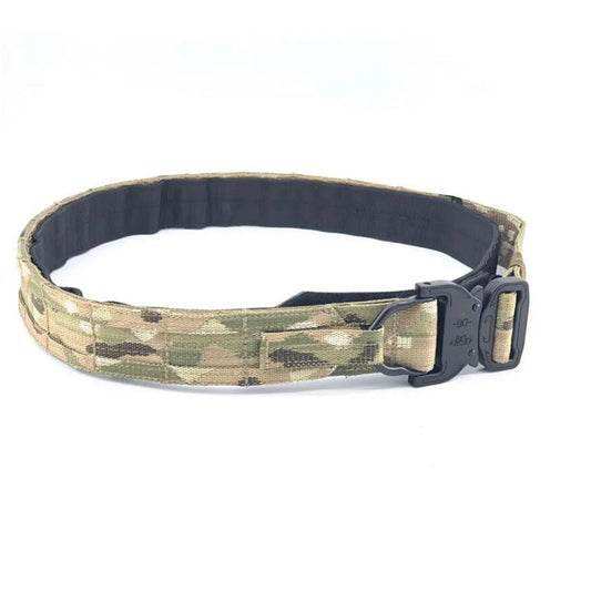 Be strong and secure like never before. Perfect for securing all of your EDC essentials. An internal black belt loop ensures a secure fit combined with the outer Multicam belt with Hook, MOLLE System for hassle-free attachment and stabilization of pouches! Experience unparalleled strength with a 3.8cm width. www.moralepatches.com.au front