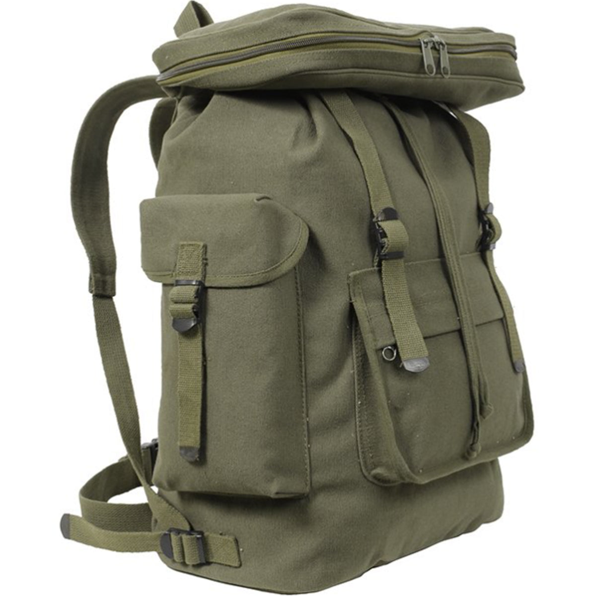 Strong canvas material Metal fastenings Backpack or shoulder bag Drop sack style with upper compartment 50 x 33 x 19cm www.moralepatches.com.au