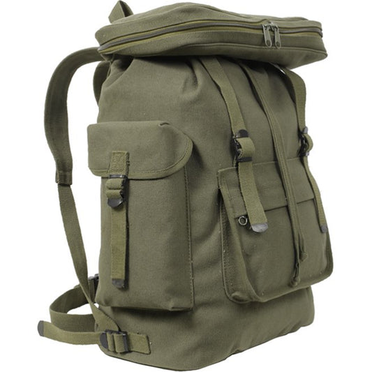 Strong canvas material Metal fastenings Backpack or shoulder bag Drop sack style with upper compartment 50 x 33 x 19cm www.moralepatches.com.au