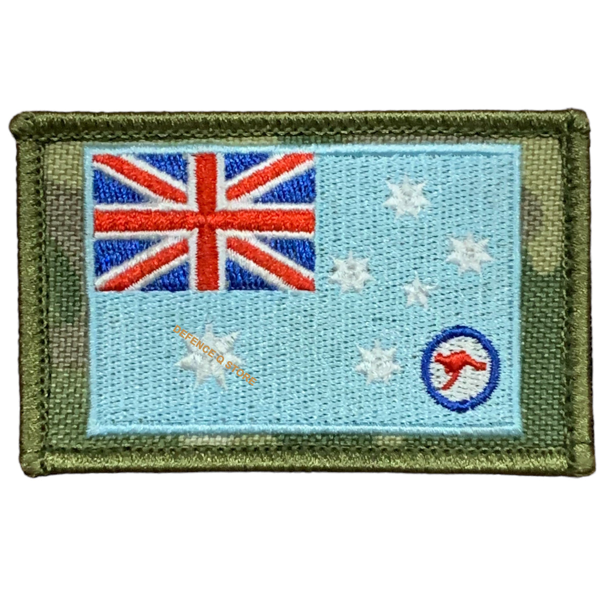 The Royal Air Force Ensign  In 1948, it was decided to have an Ensign that would better reflect an Australian identity, so the Southern Cross and the Commonwealth Star were added and the Roundel reduced in size. This design was granted Royal approval in October 1948. www.moralepatches.com.au