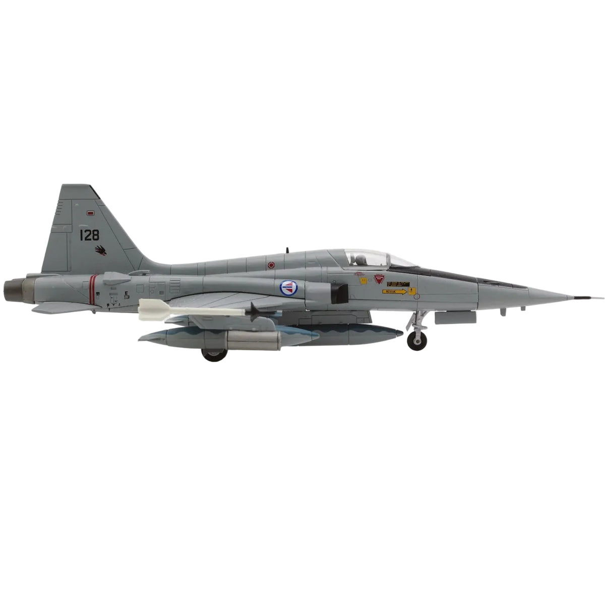 Hobby Master's HA33014 delivers a meticulously rendered 1:72 scale F-5A Freedom Fighter, serial 128, as flown by 336 Squadron of the Royal Norwegian Air Force in February 1998. www.moralepatches.com.au
