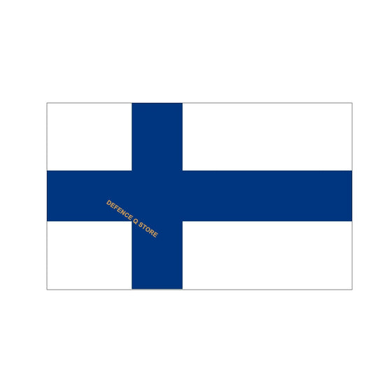 The flag of Finland, blue for the Finnish lakes and white for the snow.  The Identification of Finland as a Scandinavian nation is reflected clearly within its design. The country had been conquered by Sweden in the 12th Century, and when the opportunity for independence was seized in 1917 with Russia in revolution, the national flag was adopted.  www.moralepatches.com.au