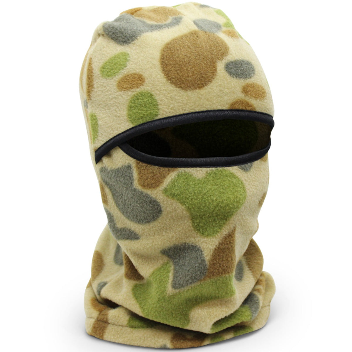 Auscam Fleece Material Great for cold weather, hunting, freezer work, skiing One Size Fits most Colour: Auscam Camouflage This balaclava provides superior warmth and comfort, with a lightweight fleece that stretches to fit your head. It's designed for maximum visibility and durability, and is an ideal choice for a range of outdoor activities. www.moralepatches.com.au