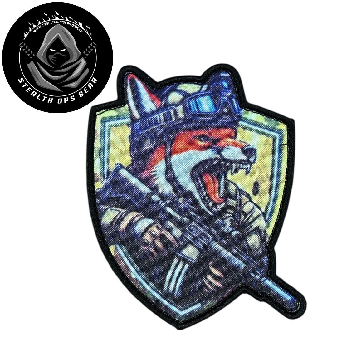 Unleash your creativity with the Fox Shield Embroidery Patch Hook &amp; Loop Stealth Ops Gear! Measuring 9x7.5cm and featuring a beautifully embroidered design and secure hook &amp; loop backing, this patch is a must-have for any collector. www.moralepatches.com.au