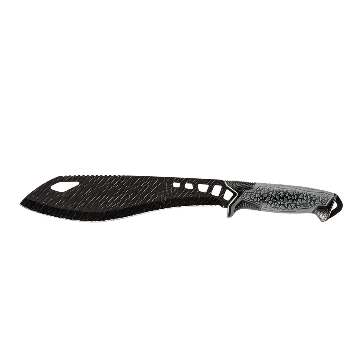 The weight-forward, skeletonized blade design gives swift results with less effort while the Chizl'd blade finish offers a sharp appearance. Forward jimping on the top of the blade gives grip when batoning, and the high comfort handle means less fatigue and hot spots. The slender multi-mount sheath has a push tab release for seamless deployment and re-sheathing. www.moralepatches.com.au