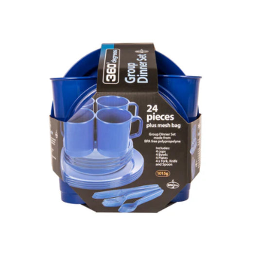 Elevate your camping dining experience with our versatile 360 Degrees Group Dinner Set, including 4 deep dish plates, 4 large bowls, 4 550ml mugs, and 4 sets of knife, fork, and spoon. Keep everything organized and easily portable with the included mesh storage bag. Our durable polypropylene materials guarantee a classic and reliable set for all your dining needs. Experience the value and convenience of our 360 Degrees Group Dinner Set today! www.moralepatches.com.au
