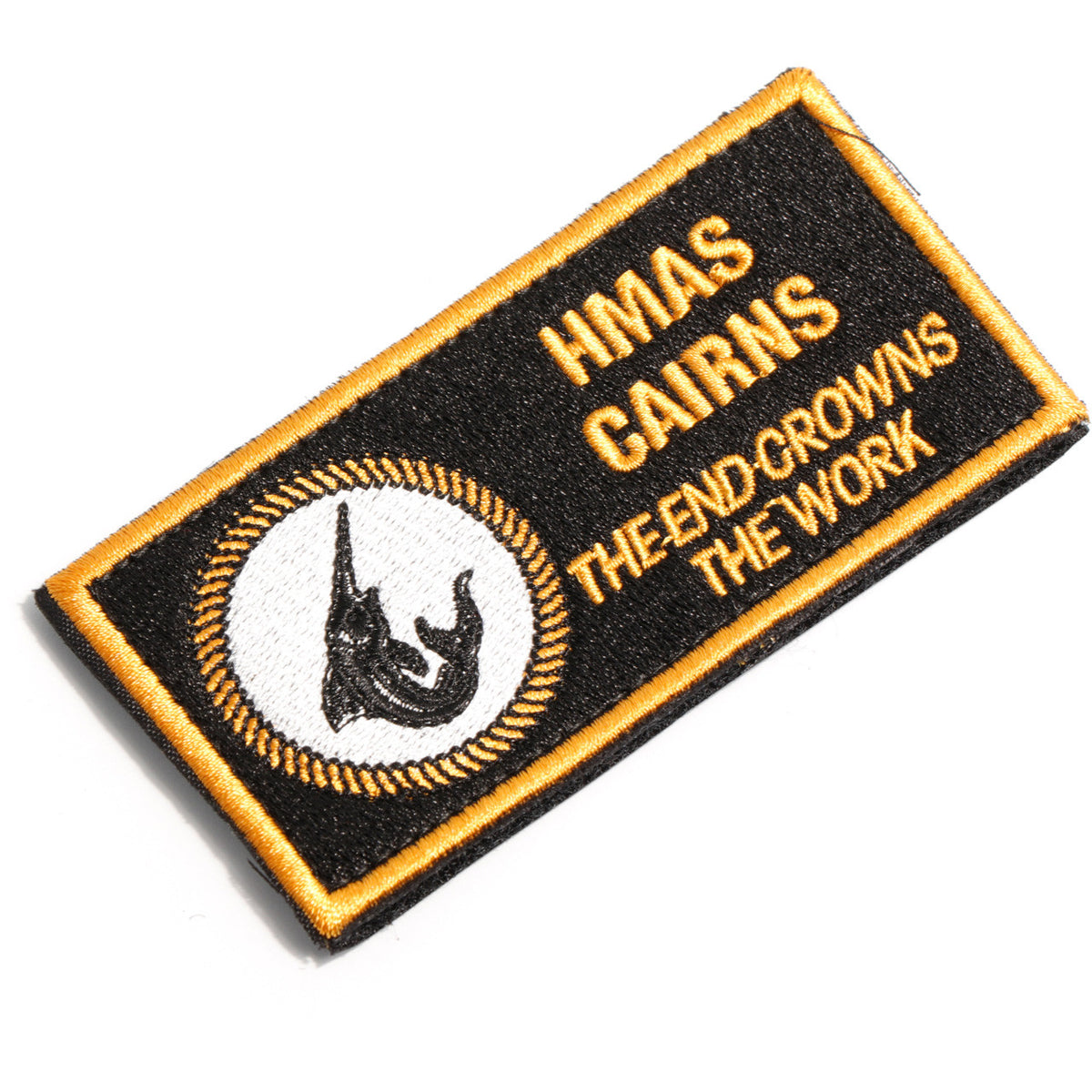The HMAS Cairns DPNU Patch is a must-have for all military enthusiasts. This embroidered patch features the iconic HMAS Cairns logo in black and yellow, adding a touch of style to any outfit or accessory. With its convenient hook-and-loop backing, it can be easily attached to clothing, bags, or hats. Show your support for the HMAS Cairns with this high-quality patch. www.moralepatches.com.au