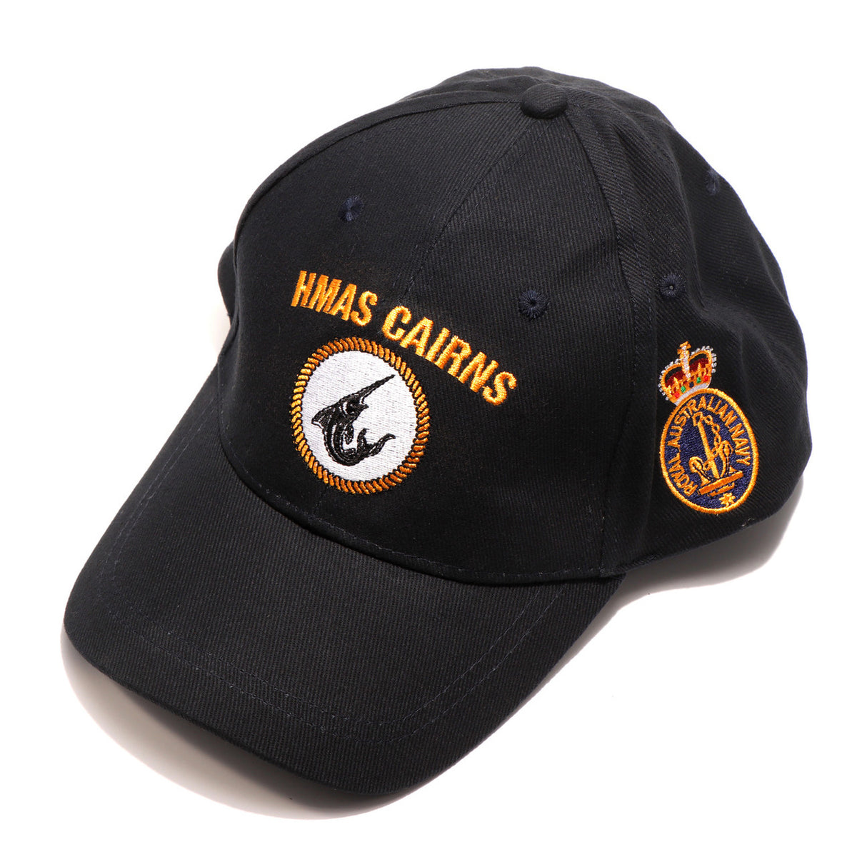 The HMAS Cairns Policy Cap is a must-have accessory for military enthusiasts. Made from high-quality heavy brushed cotton, this cap features the prestigious Navy Ceremonial badge on the left side. www.moralepatches.com.au