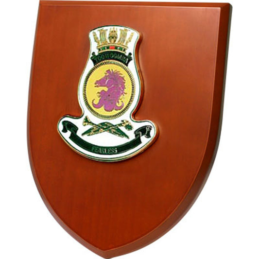 An Exceptional HMAS Toowoomba Plaque is now available for order. This exquisite plaque showcases a stunning 100mm full colour enamel crest, elegantly placed on a 200x160mm timber finish shield. www.moralepatches.com.au