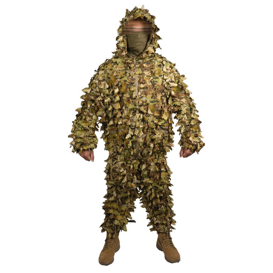 The Huntsman Ghillie 3D Leaf Suit – TFP is engineered for elite concealment in dense vegetation and forested environments, offering a field-ready solution for reconnaissance, sniper teams, and tactical operators. This lightweight, compact suit uses a breathable polyester mesh base layered with over 1,000 textured 3D leaves for disruptive depth and movement-masking realism. www.moralepatches.com.au