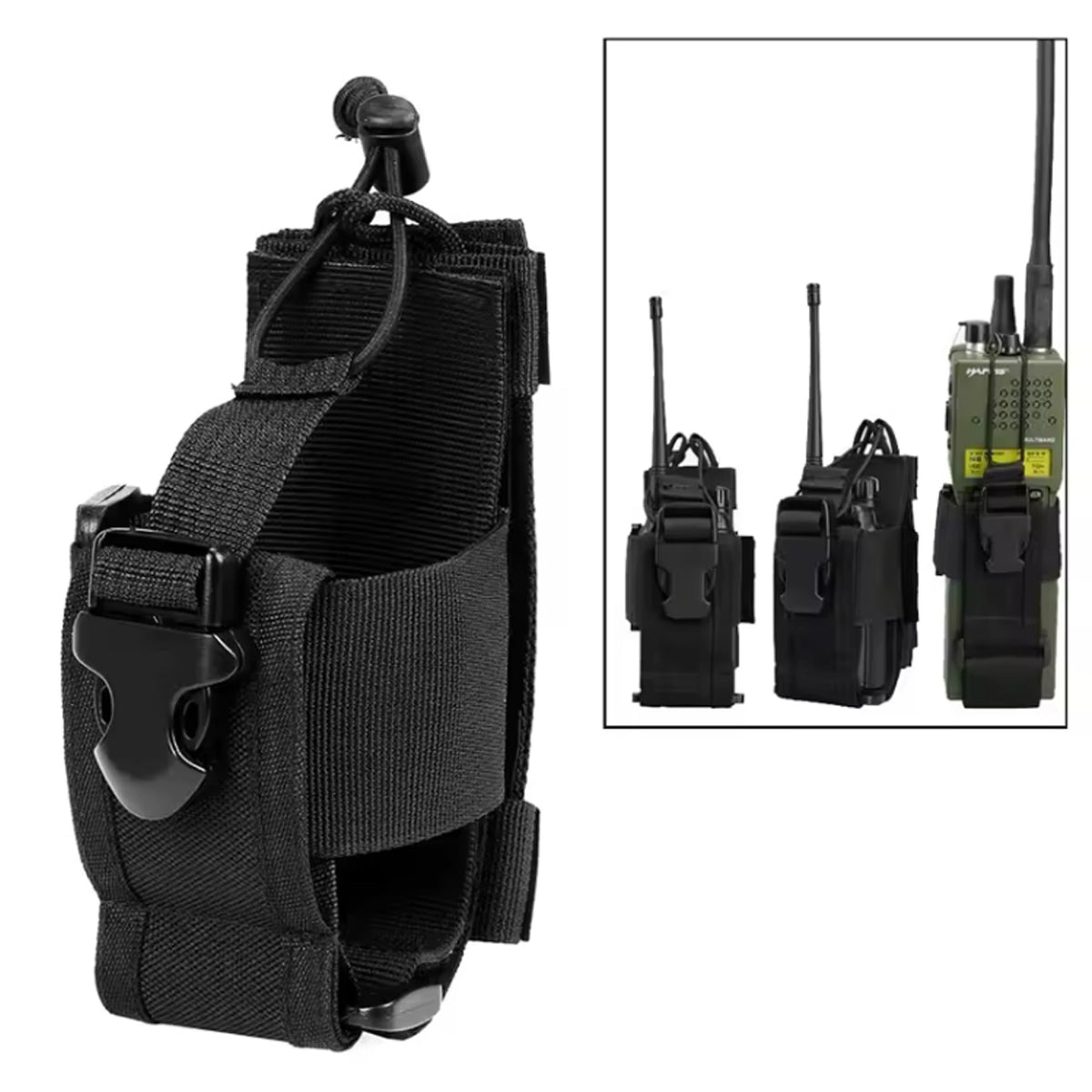 Designed to fit a variety of radios, the Universal Radio Pouch Black offers adjustable sizing from 120mm x 65mm to 200mm x 38mm. Made with 600D fabric and featuring an expansion rope, it can be easily attached to MOLLE gear or worn on a belt. Perfect for webbing, vests, belt kits, and backpacks, this pouch is a versatile and reliable addition to any gear collection. www.moralepatches.com.au