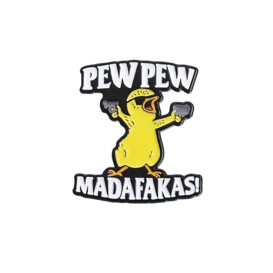 This playful and witty pin is perfect for the friend who shares your sense of humour. Showcasing the clever phrase "Pew Pew Lapel Pin."&nbsp; An ideal gift to brighten someone's day and offer a comforting virtual hug.

Size: 31mm (w) x 35mm (h) www.moralepatches.com.au