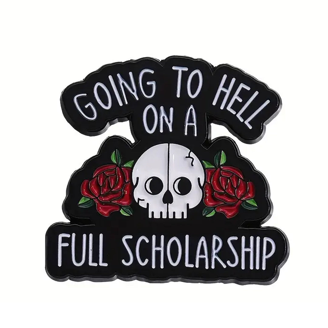 This playful and witty pin is perfect for the friend who shares your sense of humour. Showcasing the clever phrase "Full Scholarship Lapel Pin."&nbsp; An ideal gift to brighten someone's day and offer a comforting virtual hug.

Size: 30mm (w) x 28mm (h) www.moralepatches.com.au