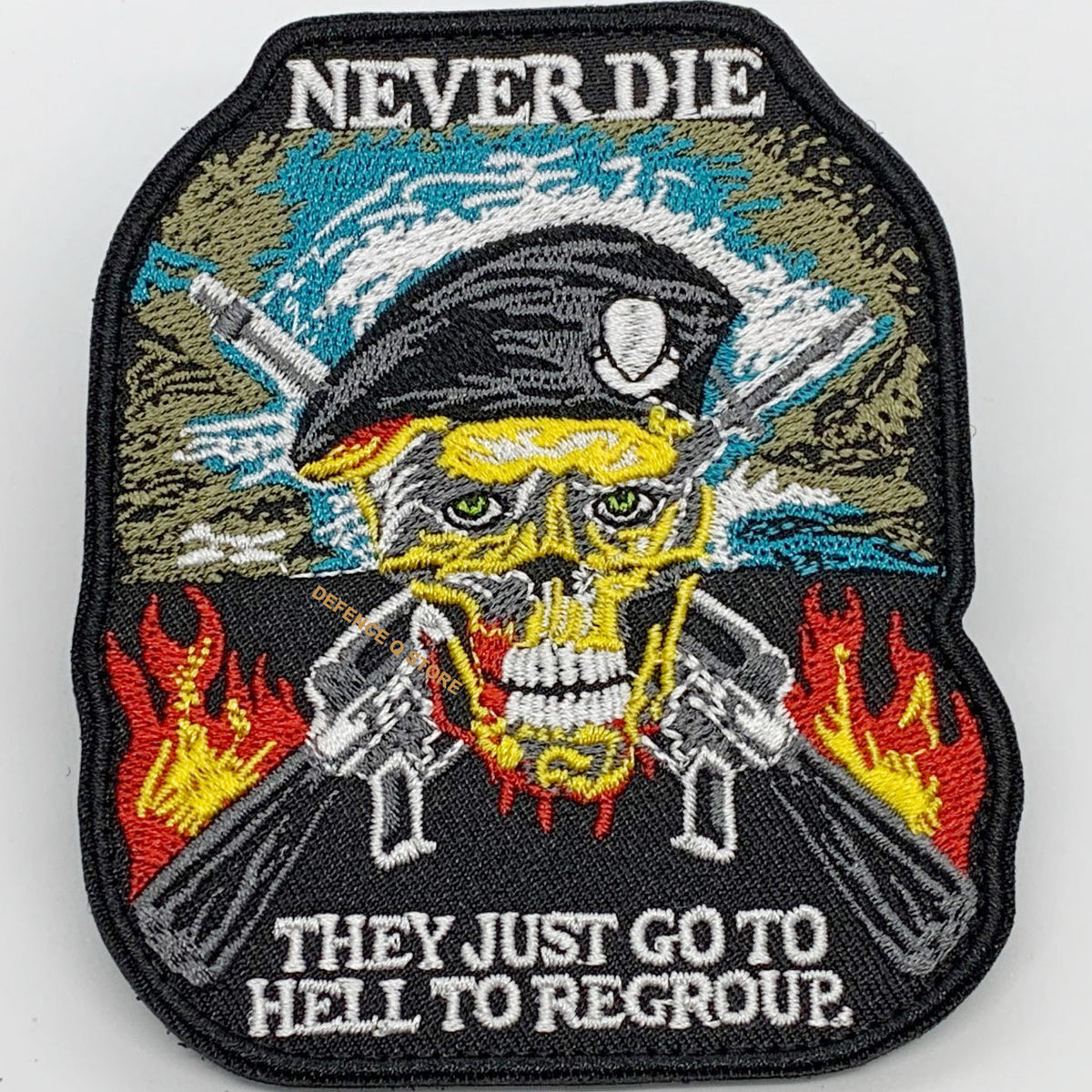 Never Die Embroidery Velcro Backed Patch www.moralepatches.com.au