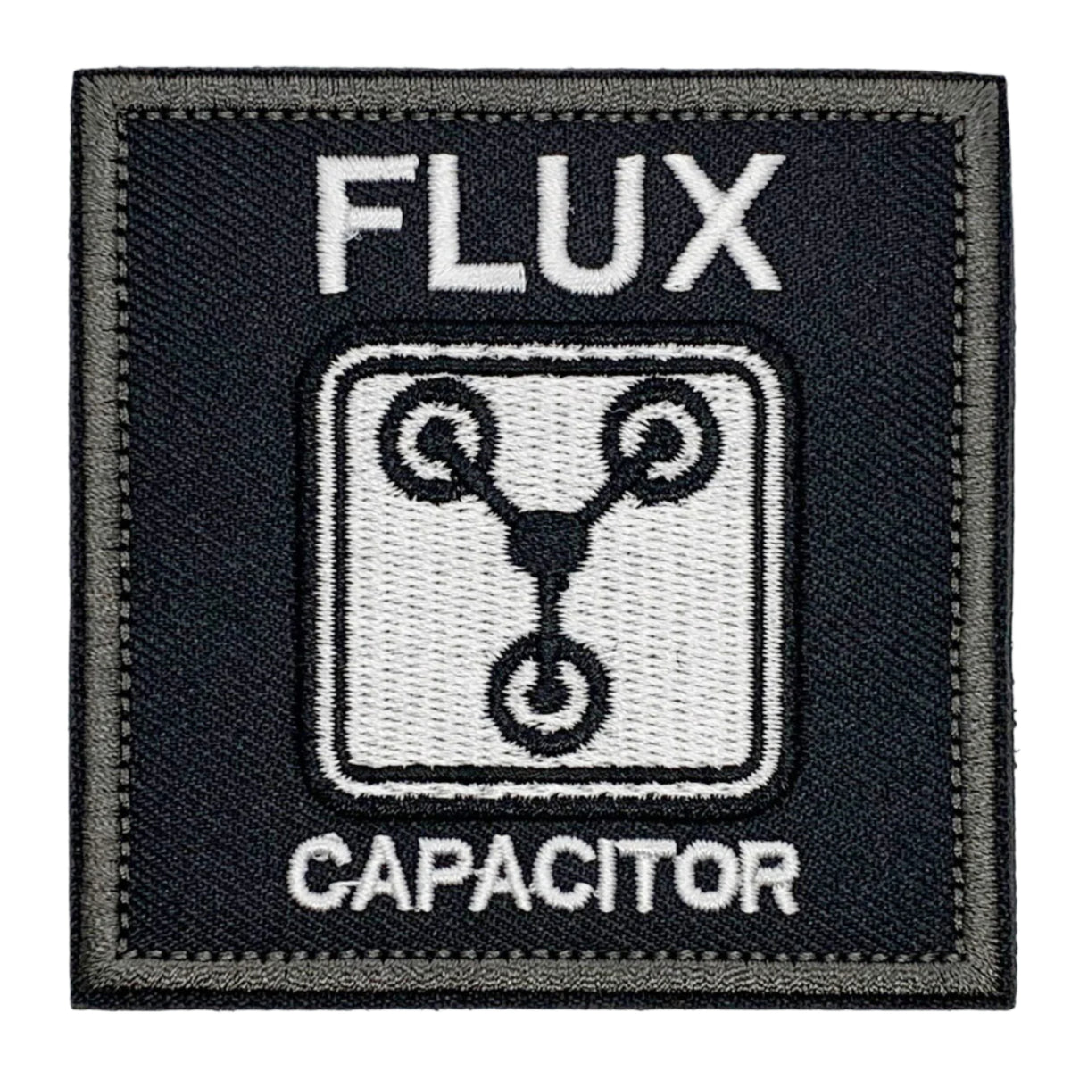 Flux Capacitor Embroidery Velcro Backed Patch.   Size: 7.5x7.5cm   HOOK AND LOOP BACKED PATCH(BOTH PROVIDED) www.moralepatches.com.au