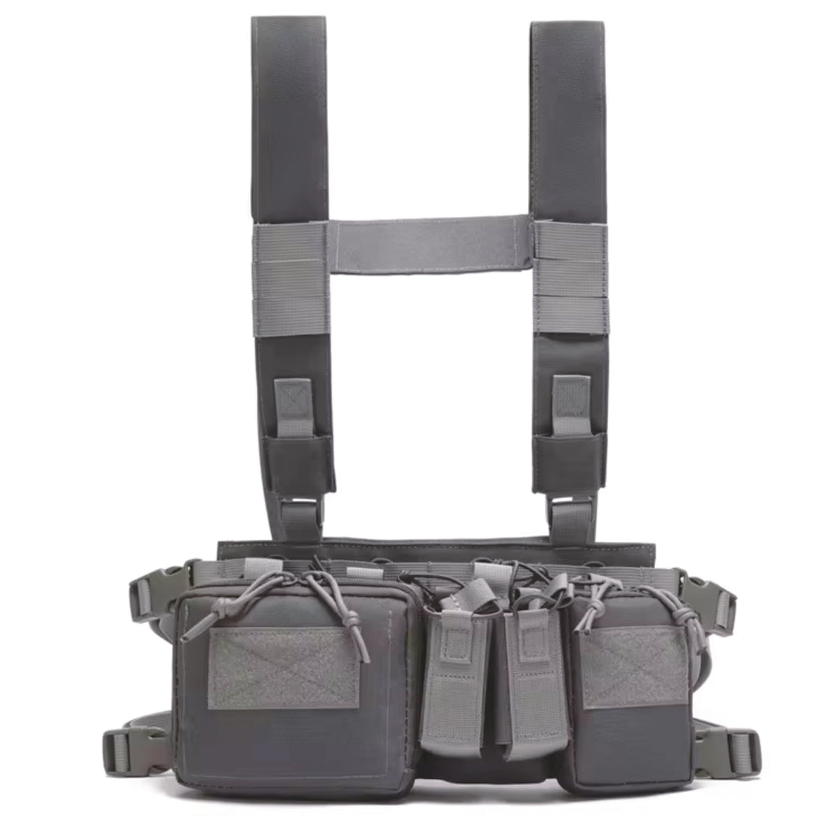 The Stealth OPS Gear Chest Rig Harness in Gray is crafted from durable 500D Nylon, offering strength without the bulk. Its lightweight and compact design ensures maximum mobility and speed with minimal drag. Equipped with four large magazine pouches, two smaller ones, and two front pouches, it’s perfect for airsoft, military drills, and cadet training. Stay agile and prepared with this reliable chest rig. www.moralepatches.com.au