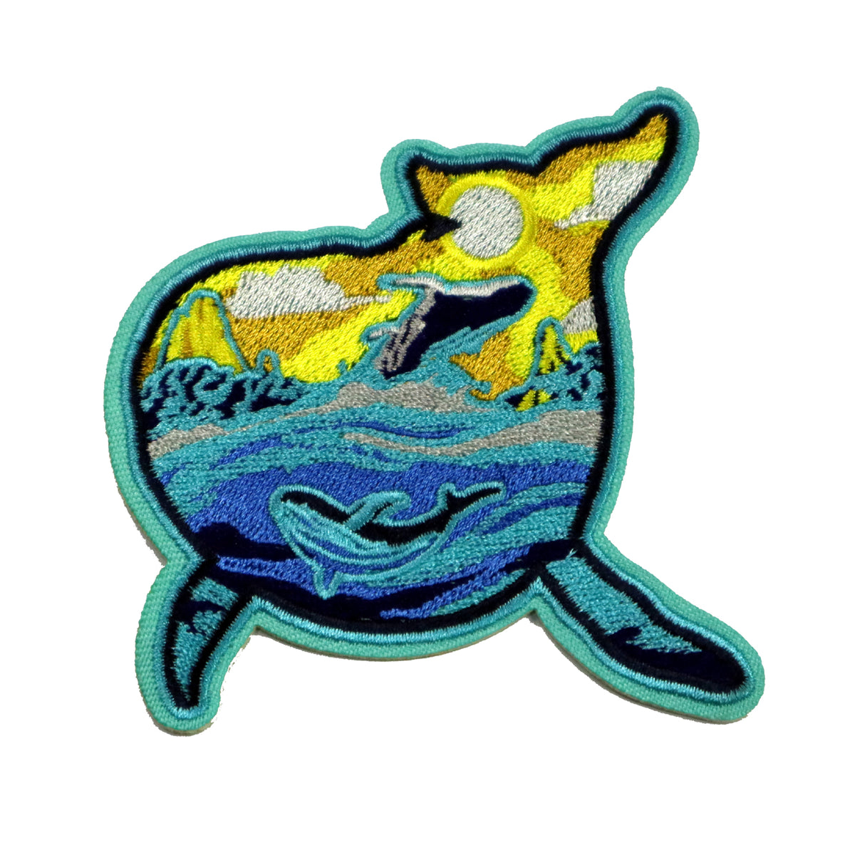 Whales Experience Iron On Patch. Great for attaching to your jackets, shirts, pants, jeans, hats.  Size: 7.5x8.3cm www.moralepatches.com.au
