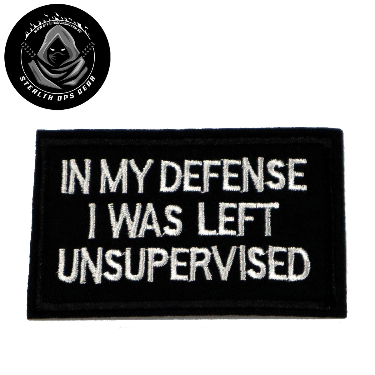 Unleash your rebellious spirit with the In My Defense I Was Left Unsupervised Morale Patch! Featuring an embroidered design and hook &amp; loop backing, this 8x5cm patch is the perfect addition to your collection. Show off your unapologetic confidence and unique sense of humour with this high-quality product. www.moralepatches.com.au