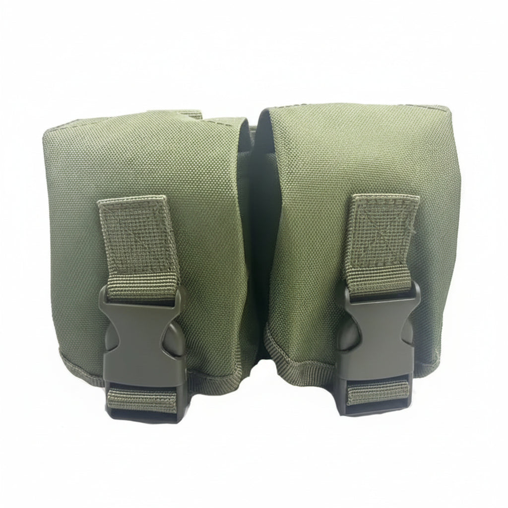 Engineered for tactical efficiency, this Double Frag Grenade Pouch secures F1 grenades and comparable equipment with reliable precision. Constructed from hardwearing 500D nylon with an integrated rear panel and MOLLE webbing, it delivers durability where it counts. www.moralepatches.com.au
